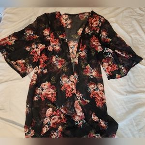 Sheer floral kimono coverup
